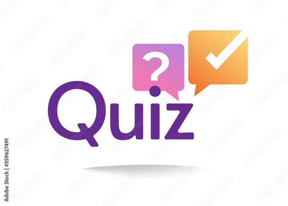 Poster quiz poll logo icon vector or interview discussion logotype sign with bubble speech checkmark and as