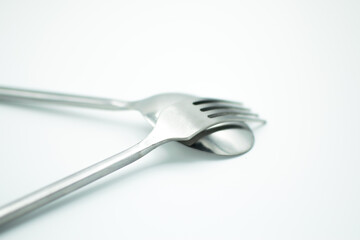 isolated stainless fork and spoon