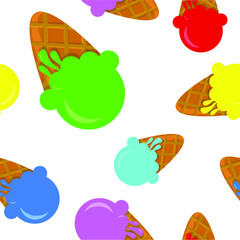 Cute ice creams on white background. Seamless pattern.