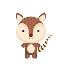Fototapeta premium Cute funny baby armadillo isolated on white background. Adorable animal character for design of album, scrapbook, card and invitation. Fun zoo. Flat cartoon colorful vector illustration.