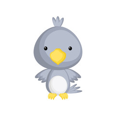 Cute funny baby raven isolated on white background. Adorable animal character for design of album, scrapbook, card and invitation. Fun zoo. Flat cartoon colorful vector illustration.