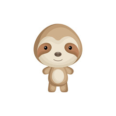 Cute funny baby sloth isolated on white background. Adorable animal character for design of album, scrapbook, card and invitation. Fun zoo. Flat cartoon colorful vector illustration.