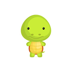 Obraz premium Cute funny baby turtle isolated on white background. Adorable animal character for design of album, scrapbook, card and invitation. Fun zoo. Flat cartoon colorful vector illustration.