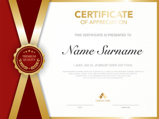 diploma certificate template red and gold color with luxury and modern style vector image.