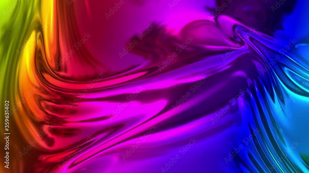 Poster animated rainbow metallic gradient in 4k. abstract 3d of wavy cloth surface that forms ripples like 