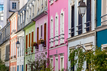 Rue Crémieux, Paris, France - May 19, 2020: Rue Cremieux in the 12th Arrondissement is one of the prettiest residential streets in Paris. - obrazy, fototapety, plakaty