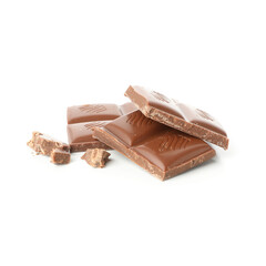 Tasty chocolate pieces isolated on white background