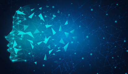 Artificial Intelligence And Science Concept. Futuristic Background With Fading Human Profile Silhouette