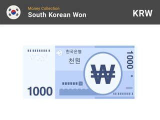 South Korean won banknone. Paper money 1000 KRW. Official currency cash. Flat style. Simple minimal design. Vector illustration.