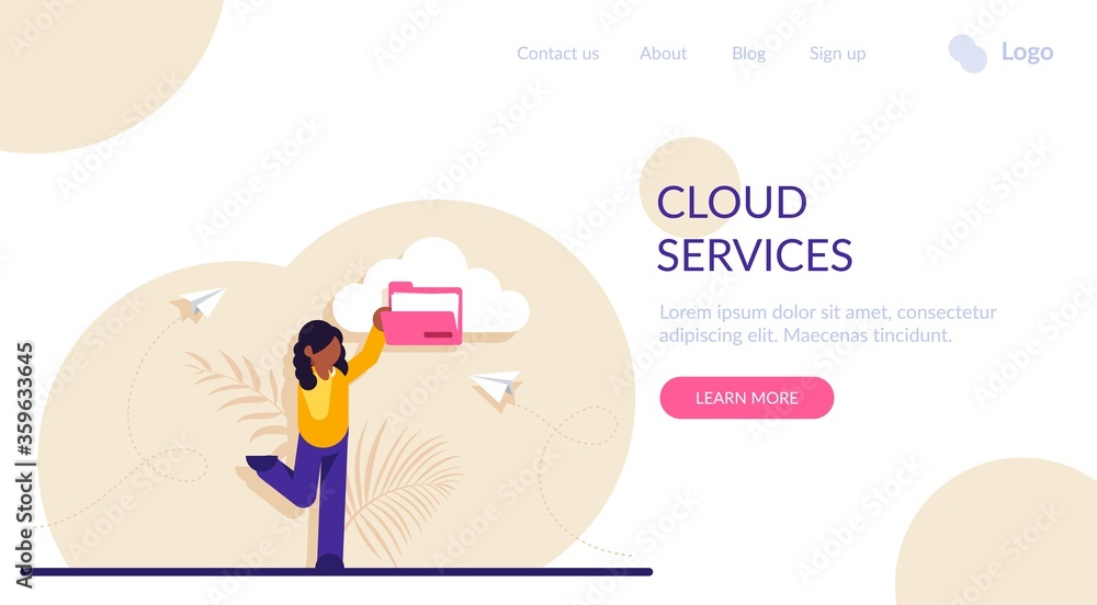 Poster concept of cloud service for internet storage of digital data. files organization, organizing inform