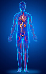 3d rendered, medically accurate illustration of the kidneys and circulatory system