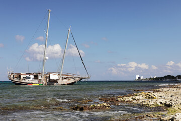 Shipwrecked on the beach in Cozumel Mexico