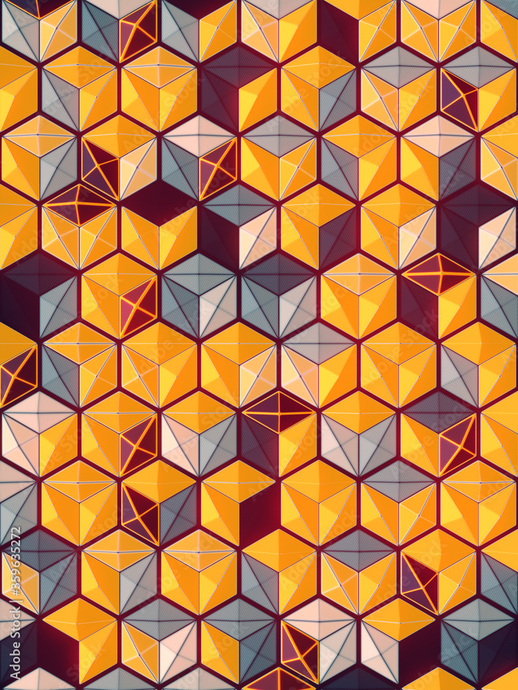 Poster colored hexagonal background. trendy futuristic style. 3d render geometric art
