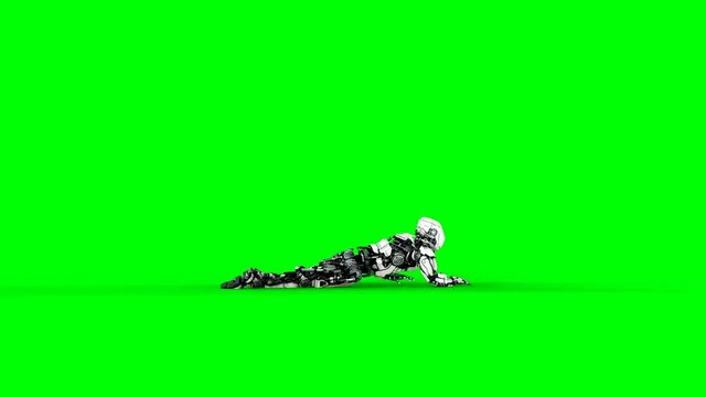 robot is crawling . Realistic motion and reflections. 4K green screen footage.