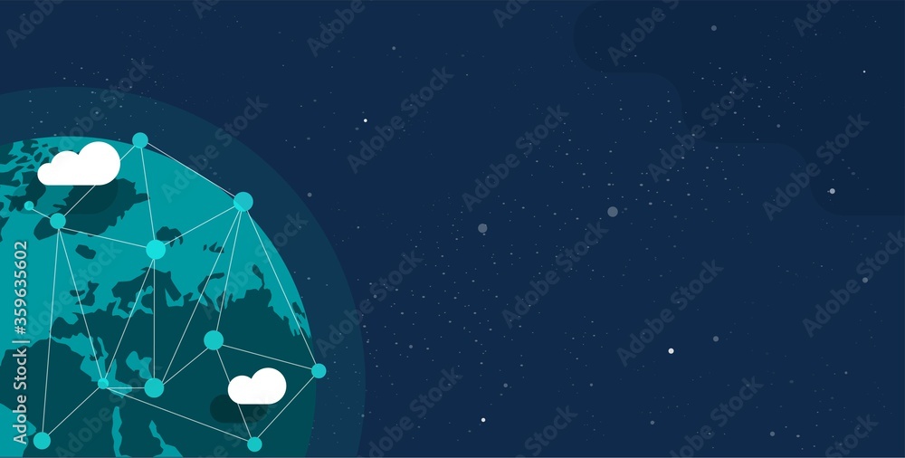 Poster global communication future technology business around the planet world from space web banner concep