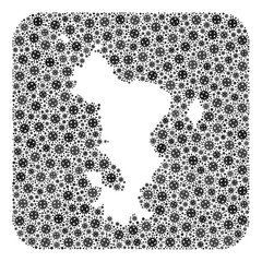 Pandemic virus map of Mayotte Islands collage designed with rounded square and hole. Vector map of Mayotte Islands collage of infection virus parts in various sizes and gray color tones.