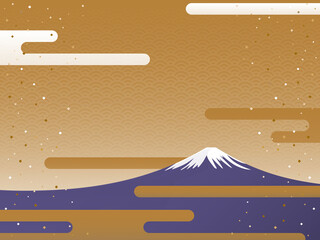 和風　富士山と雲／青海波文様
