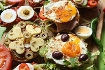A variety of sandwiches and burgers, close up