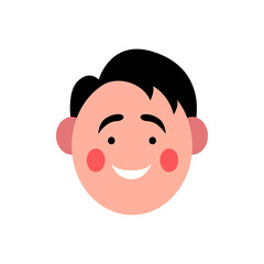 Vector illustration of young smiling man. Portrait of handsome cheerful chubby face. Avatar, profile, ID picture of a young person. Human head illustration with fancy hairstyle