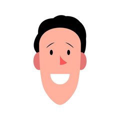 Vector illustration of young smiling man. Portrait of handsome cheerful long face. Avatar, profile, ID picture of a young person. Human head illustration with stylish hairstyle