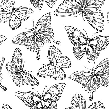 Seamless pattern with butterflies vector illustration in doodle style