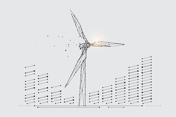 The particles, geometric art, line, and the dot of the wind turbine