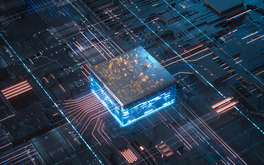 3d illustration Technology Smart motherboard chip creative map