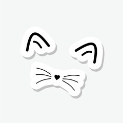 Smiling face cat sticker isolated on gray background