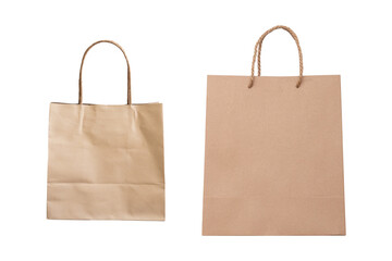 brown paper bags with rope handle isolated on white background