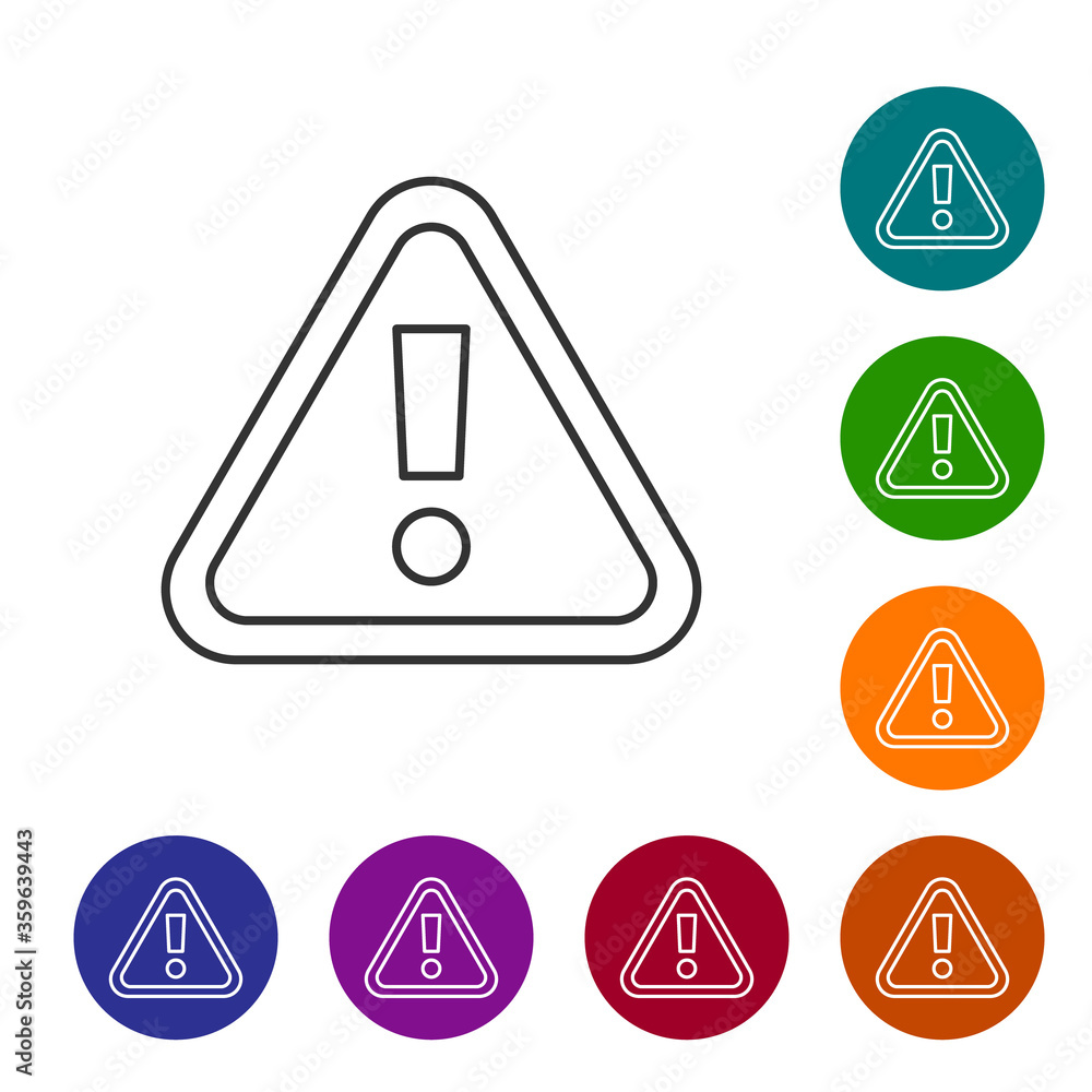 Poster black line exclamation mark in triangle icon isolated on white background. hazard warning sign, care