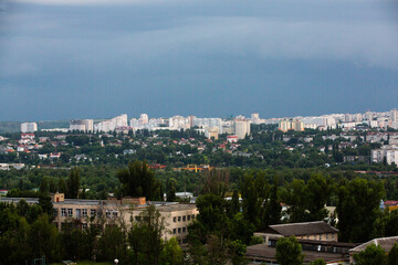 Chisinau, the capital city of the Republic of Moldova. Storm clouds over city. Cloud over the city at the sunset.