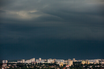 Chisinau, the capital city of the Republic of Moldova. Storm clouds over city. Cloud over the city at the sunset.