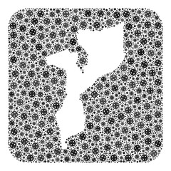 Covid map of Mozambique collage designed with rounded square and stencil. Vector map of Mozambique collage of flu viral particles in variable sizes and gray color tinges.