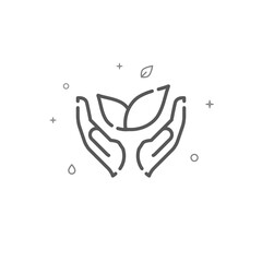 Save the nature hands simple vector line icon. Environment protection sign. Light background. Editable stroke