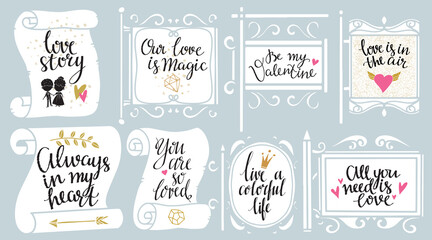 Valentines day stickers set, paper, frames