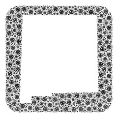 Covid map of New Mexico State collage designed with rounded square and carved shape. Vector map of New Mexico State collage of covid-2019 particles in different sizes and grey color tones.