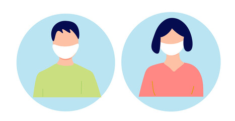 People masked guy and girl symbol inside circle for logo design, graphic design, vector modern flat design on a white background.