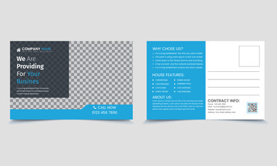 Real Estate Postcard Design Vector Template, Business Postcard Layout, Modern Postcard Design, and Business Template