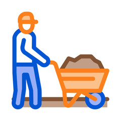 worker with cart icon vector. worker with cart sign. color symbol illustration