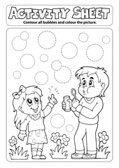 Foto auf Acrylglas Für Kinder Aktivitätsblatt Kinder mit Blasenset