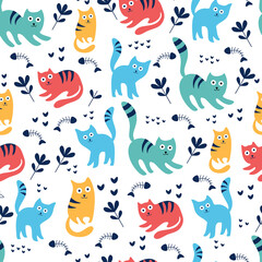 colorful cat simple seamless pattern illustration