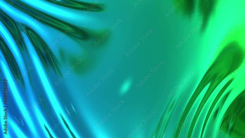 Poster animated blue green metalic gradient in 4k. 3d render of wavy cloth surface that forms ripples like 