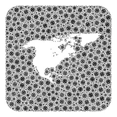 Covid-2019 virus map of North America and Greenland collage formed with rounded square and cut out shape.