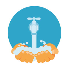 Hands washing under water tap vector design