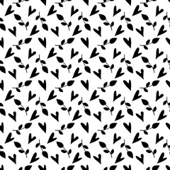 Seamless pattern with hearts, leaves. Background texture. Wallpaper