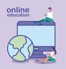 people using desktop computer, online education