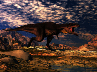 Tyrannotitan dinosaur roaring in the desert