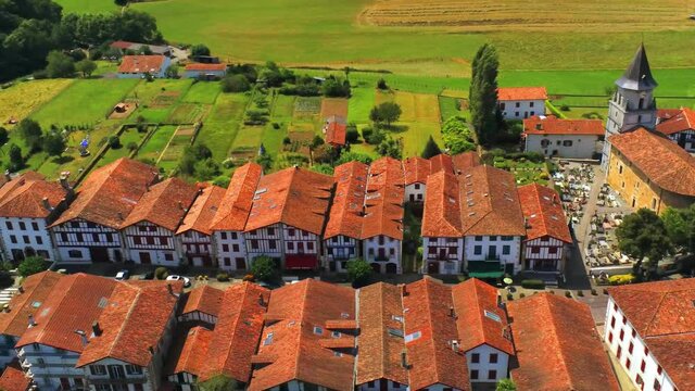 Ainhoa. beautiful village in the south of France near of Spain. Drone Footage