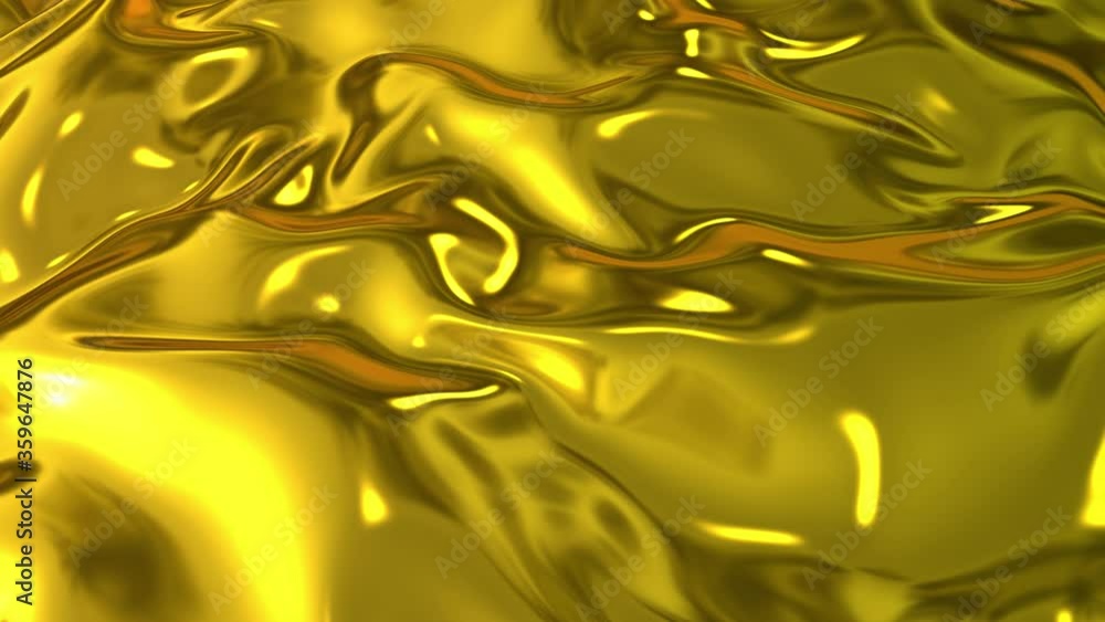 Poster gold silky fabric forms beautiful folds in the air in slow motion. 4k 3d animation of wavy surface f