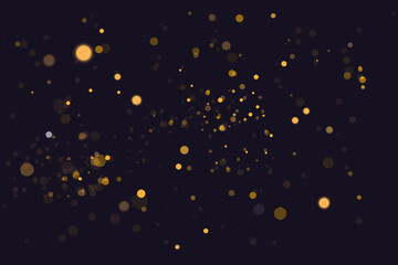 Dark abstract gold bokeh sparkle on black background